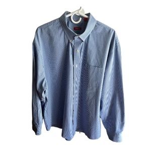 Men's IZOD Long Sleeve Button Down Shirt. Blue and White. Size XXL